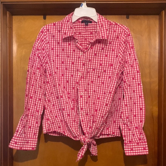 Tommy Hilfiger Tops - Tommy Hilfiger Size M Pink Gingham and Polka Dot Tie Up Top